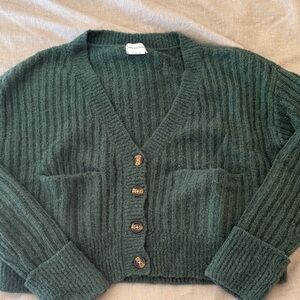Lovers and Friends Green V-Neck Button-Up Sweater